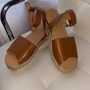 Brown platform espadrille ankle strap sandals